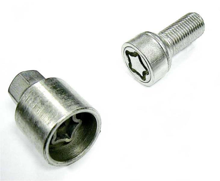 Sada zámku na ráfiky so 4 uzamykacími skrutkami a kódovaným kľúčom