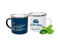Emaille-Becher BAY CITY, 2er Set, Weiß + Blau, 400ml