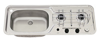 Spüle/Kocher 800x320 2-flammig Edelstahl Piezo Becken links 30mbar